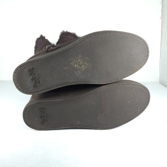 Coach Women's Norell US 7B Brown Suede Fold Down Sherpa Wedge Shearling Boots - Picture 11 of 16